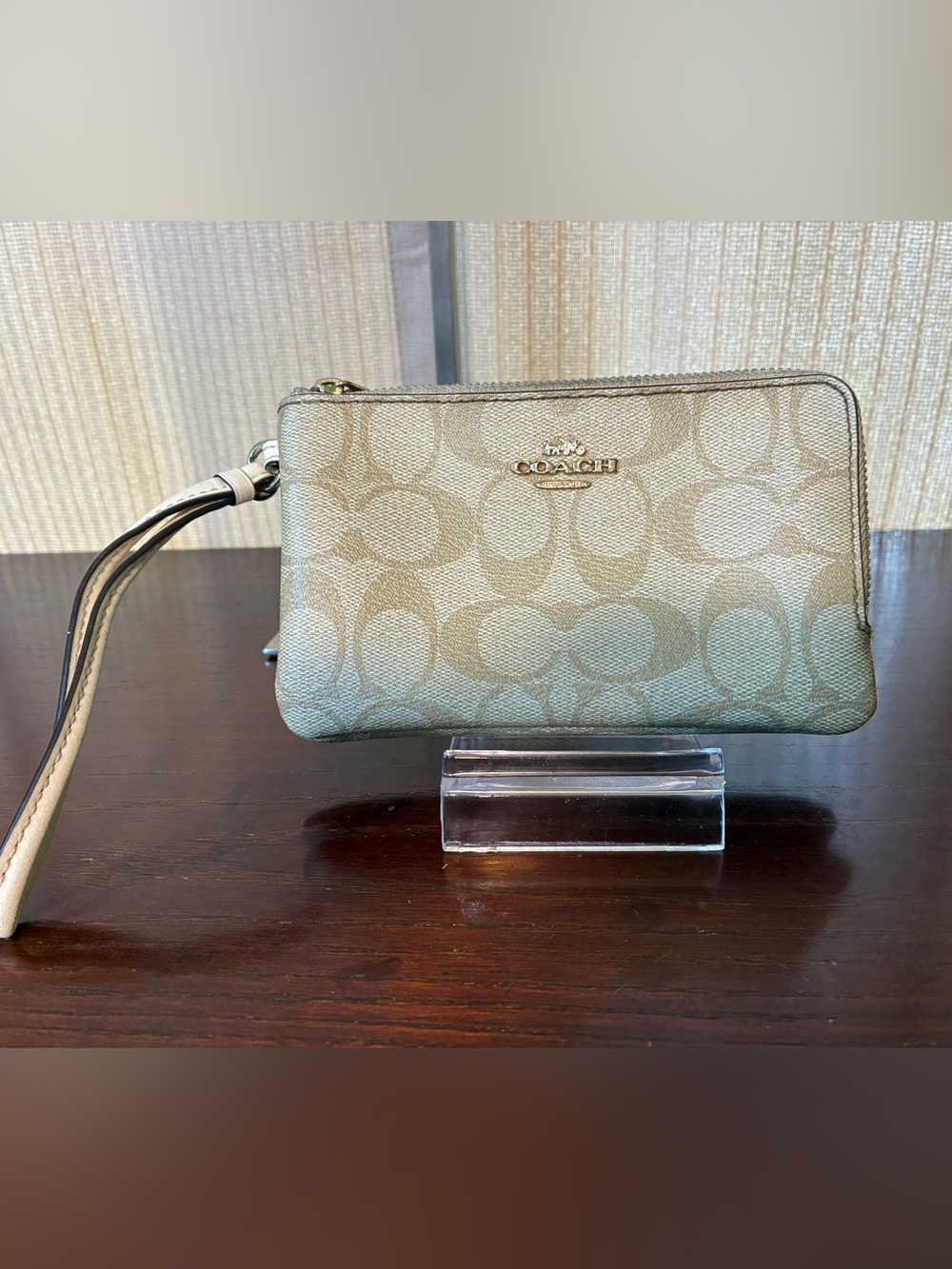 Coach Signature Canvas Wristlet in Beige and Tan